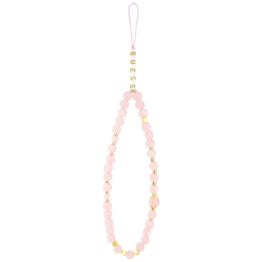 Husa MagSafe pentru Apple iPhone 17 Pro, Guess, 4G Triangle Logo with Pearl Strap, Roz