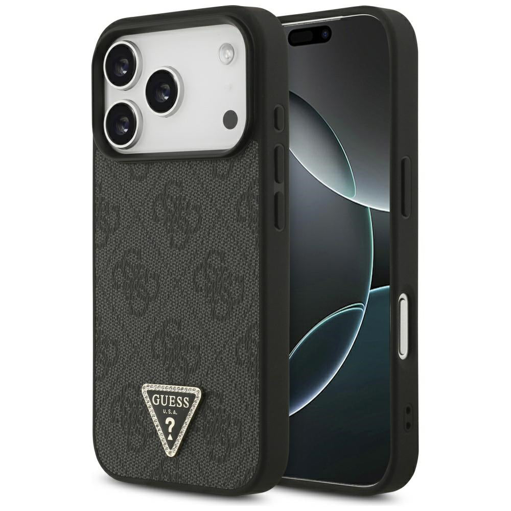 Husa MagSafe pentru Apple iPhone 17 Pro, Guess, 4G Triangle Strass, Neagra