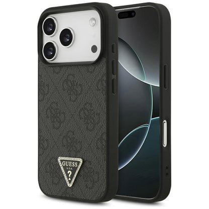 Husa MagSafe pentru Apple iPhone 17 Pro, Guess, 4G Triangle Strass, Neagra