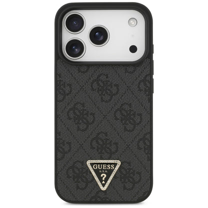 Husa MagSafe pentru Apple iPhone 17 Pro, Guess, 4G Triangle Strass, Neagra