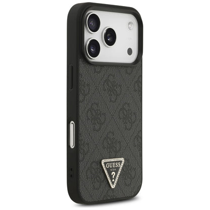 Husa MagSafe pentru Apple iPhone 17 Pro, Guess, 4G Triangle Strass, Neagra