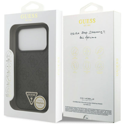 Husa MagSafe pentru Apple iPhone 17 Pro, Guess, 4G Triangle Strass, Neagra