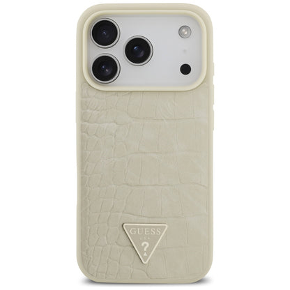 Husa MagSafe pentru Apple iPhone 17 Pro, Guess, Croco Triangle Logo, Aurie