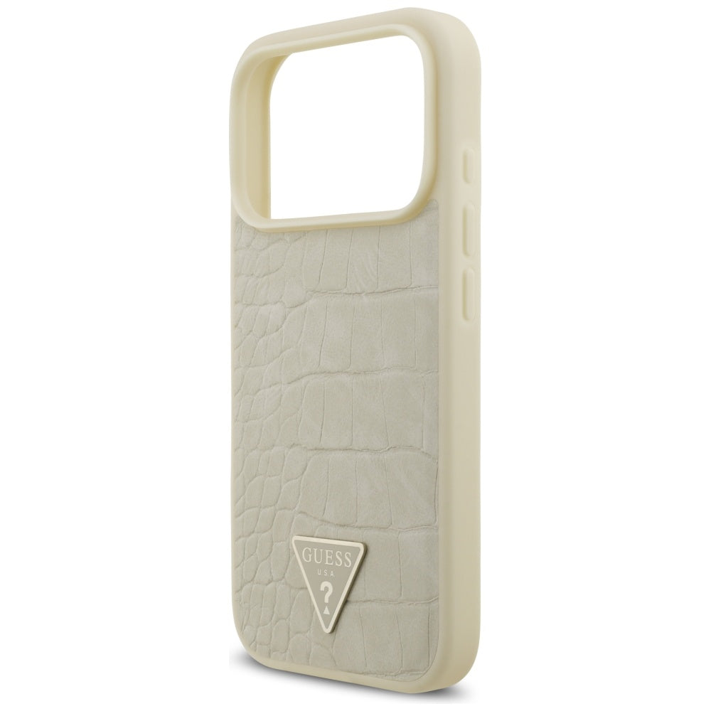 Husa MagSafe pentru Apple iPhone 17 Pro, Guess, Croco Triangle Logo, Aurie