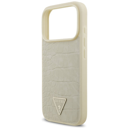 Husa MagSafe pentru Apple iPhone 17 Pro, Guess, Croco Triangle Logo, Aurie