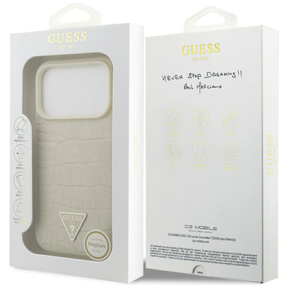 Husa MagSafe pentru Apple iPhone 17 Pro, Guess, Croco Triangle Logo, Aurie
