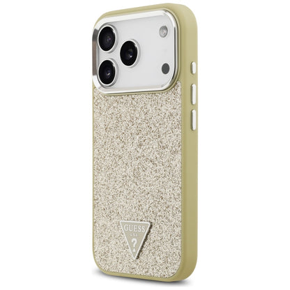 Husa MagSafe pentru Apple iPhone 17 Pro, Guess, Glitter Triangle Logo, Aurie