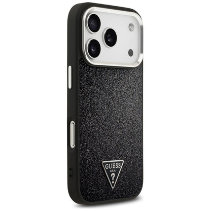 Husa MagSafe pentru Apple iPhone 17 Pro, Guess, Glitter Triangle Logo, Neagra