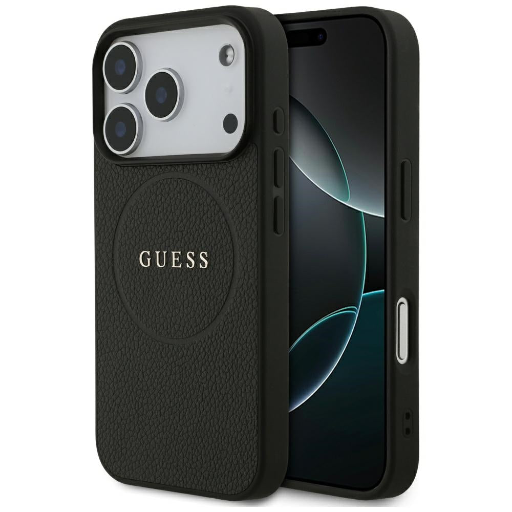 Husa MagSafe pentru Apple iPhone 17 Pro, Guess, Grained Gold Ring, Neagra