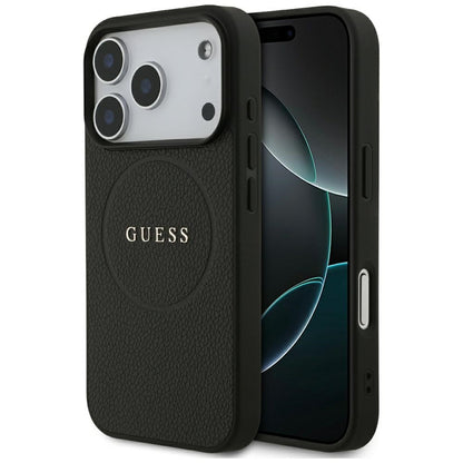Husa MagSafe pentru Apple iPhone 17 Pro, Guess, Grained Gold Ring, Neagra