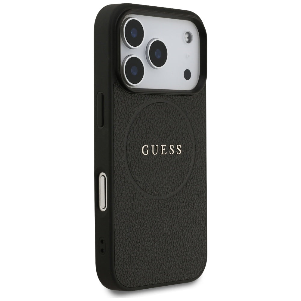Husa MagSafe pentru Apple iPhone 17 Pro, Guess, Grained Gold Ring, Neagra
