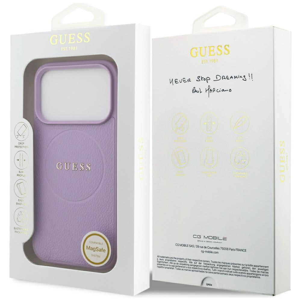 Husa MagSafe pentru Apple iPhone 17 Pro, Guess, Grained Gold Ring, Roz
