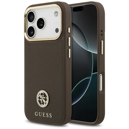 Husa MagSafe pentru Apple iPhone 17 Pro, Guess, Grained Strass Logo, Maro