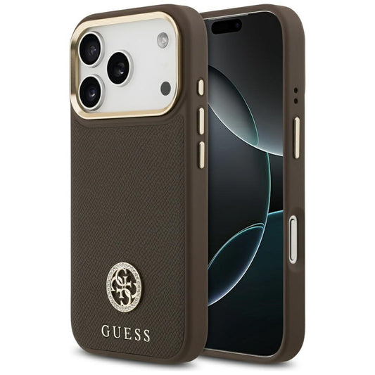 Husa MagSafe pentru Apple iPhone 17 Pro, Guess, Grained Strass Logo, Maro