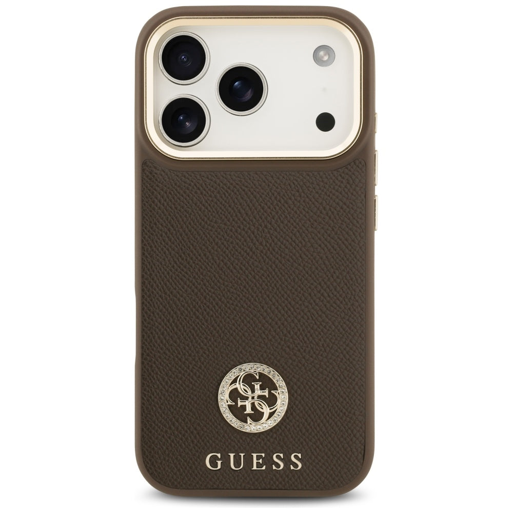 Husa MagSafe pentru Apple iPhone 17 Pro, Guess, Grained Strass Logo, Maro