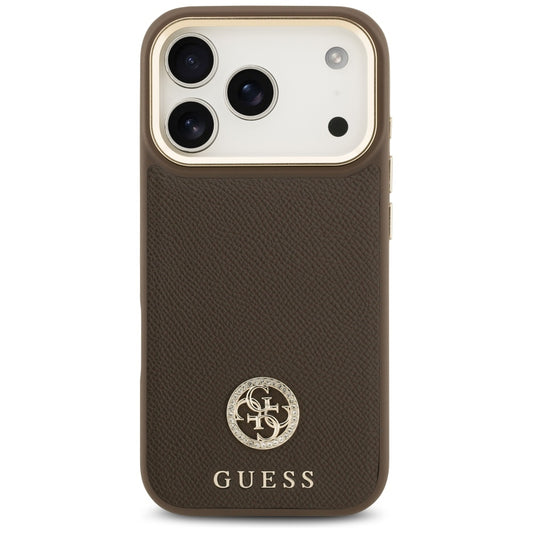 Husa MagSafe pentru Apple iPhone 17 Pro, Guess, Grained Strass Logo, Maro