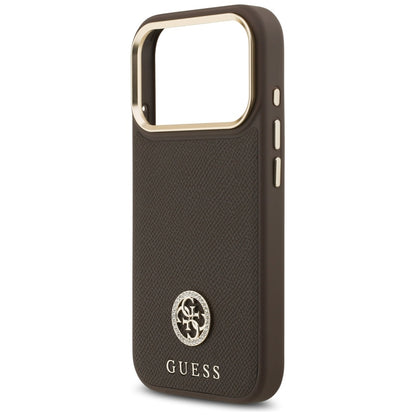 Husa MagSafe pentru Apple iPhone 17 Pro, Guess, Grained Strass Logo, Maro