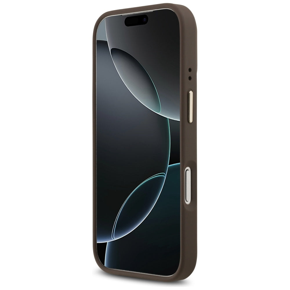 Husa MagSafe pentru Apple iPhone 17 Pro, Guess, Grained Strass Logo, Maro