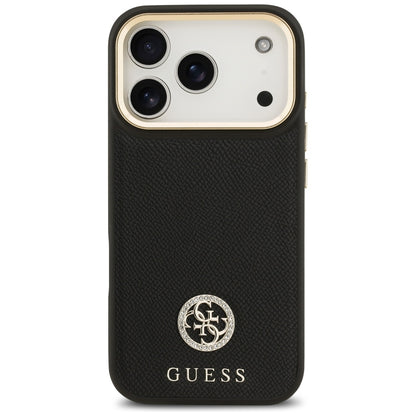 Husa MagSafe pentru Apple iPhone 17 Pro, Guess, Grained Strass Logo, Neagra