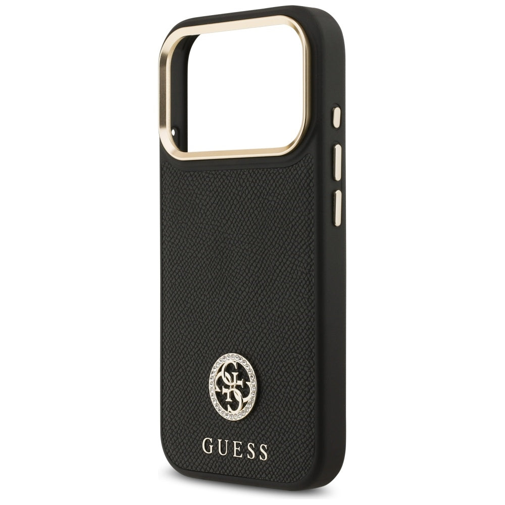 Husa MagSafe pentru Apple iPhone 17 Pro, Guess, Grained Strass Logo, Neagra