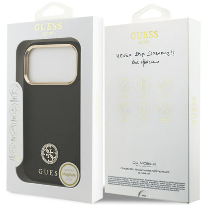 Husa MagSafe pentru Apple iPhone 17 Pro, Guess, Grained Strass Logo, Neagra
