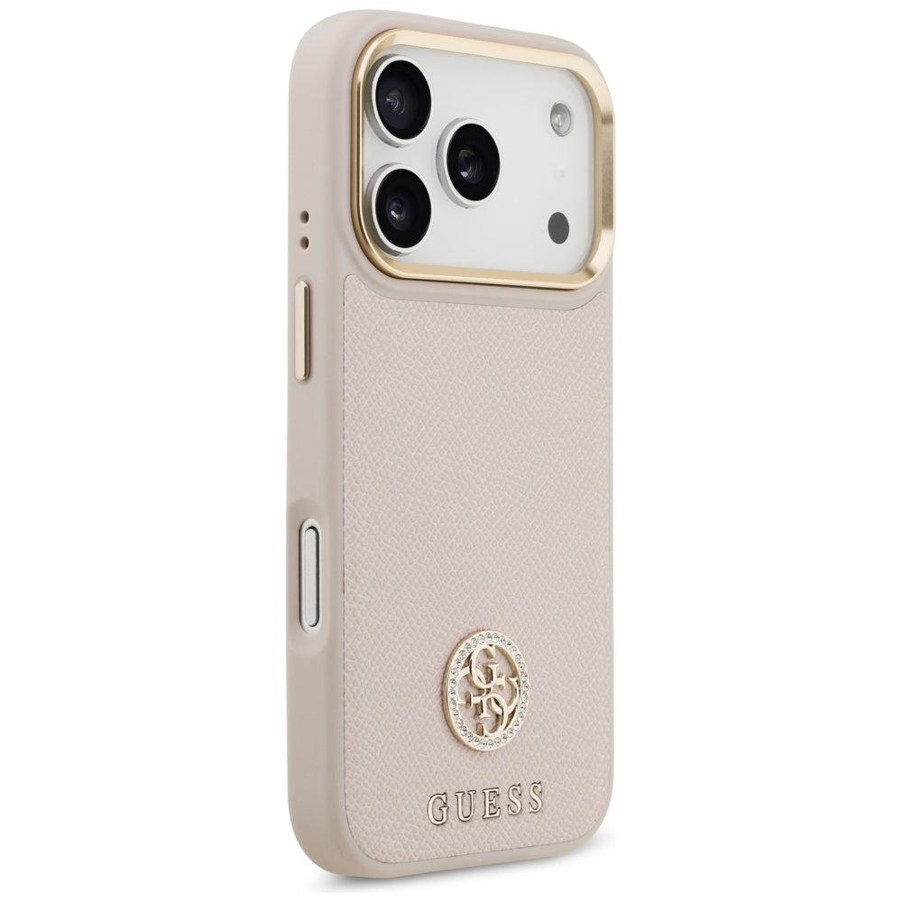 Husa MagSafe pentru Apple iPhone 17 Pro, Guess, Grained Strass Logo, Roz