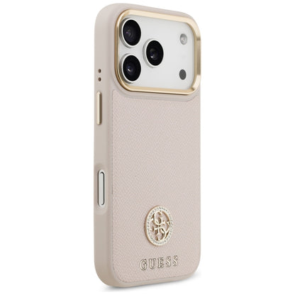 Husa MagSafe pentru Apple iPhone 17 Pro, Guess, Grained Strass Logo, Roz