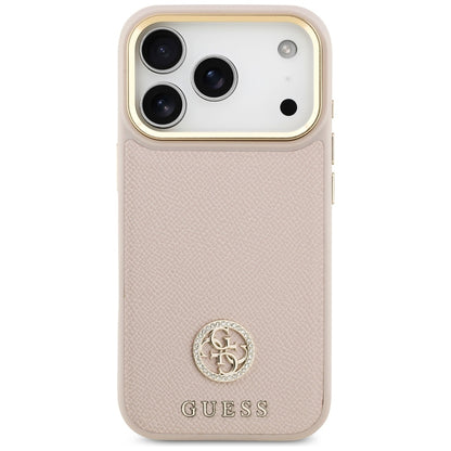 Husa MagSafe pentru Apple iPhone 17 Pro, Guess, Grained Strass Logo, Roz