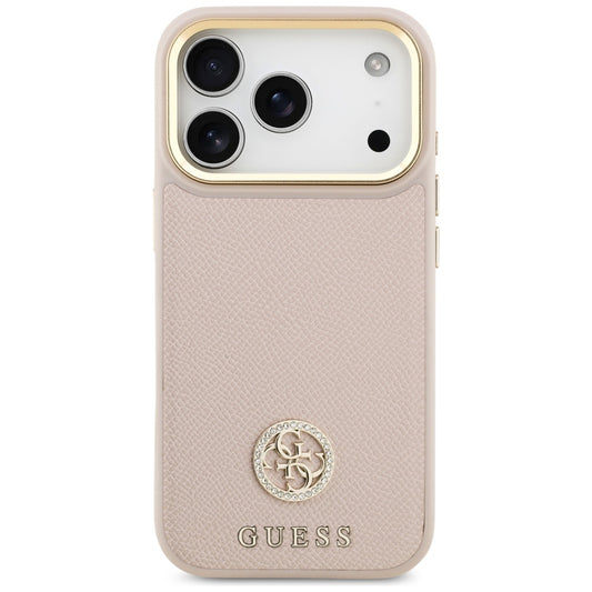 Husa MagSafe pentru Apple iPhone 17 Pro, Guess, Grained Strass Logo, Roz