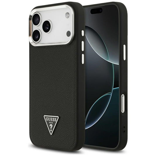 Husa MagSafe pentru Apple iPhone 17 Pro, Guess, Grained Triangle Logo, Neagra
