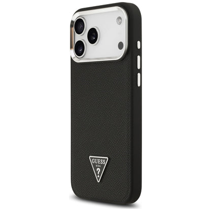 Husa MagSafe pentru Apple iPhone 17 Pro, Guess, Grained Triangle Logo, Neagra