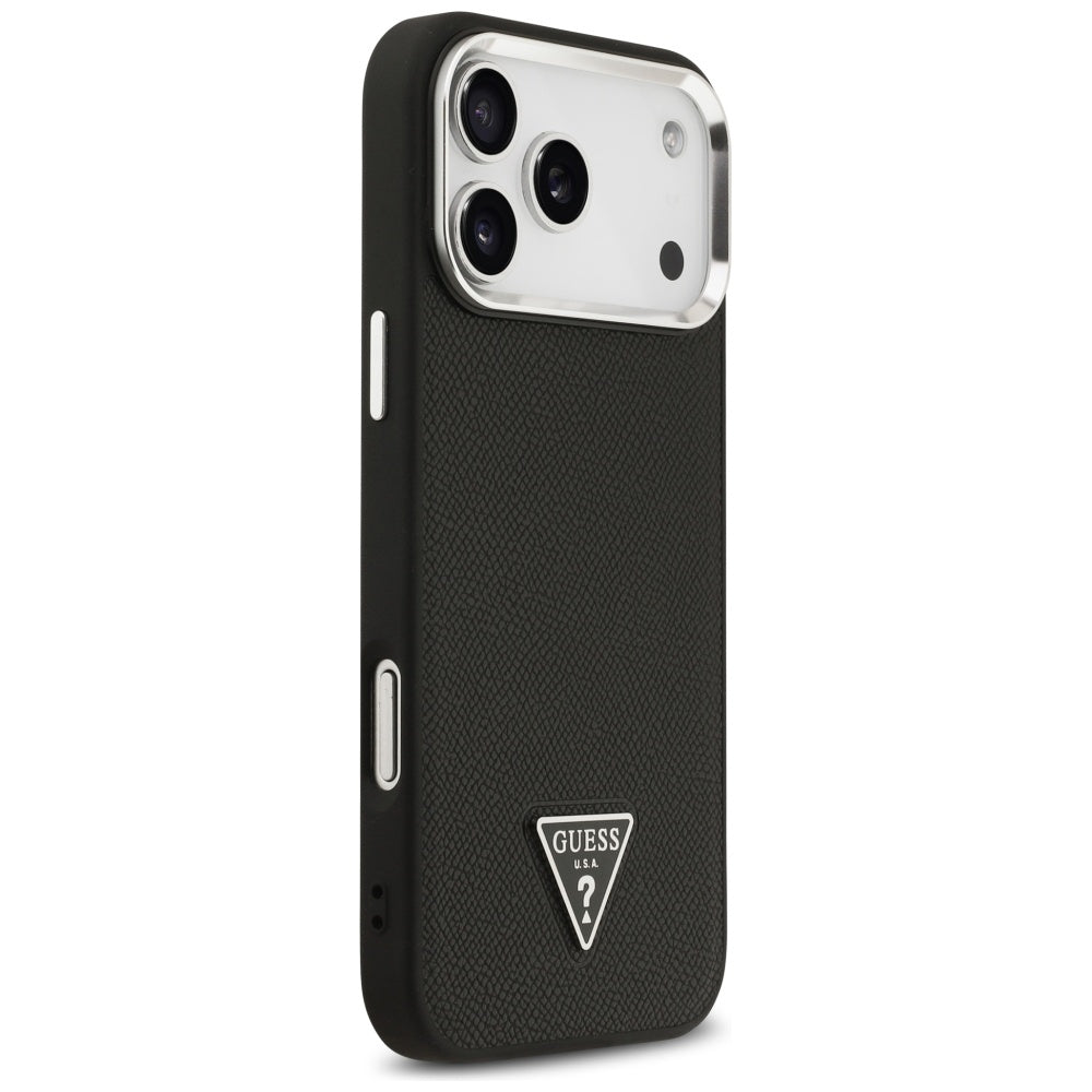 Husa MagSafe pentru Apple iPhone 17 Pro, Guess, Grained Triangle Logo, Neagra