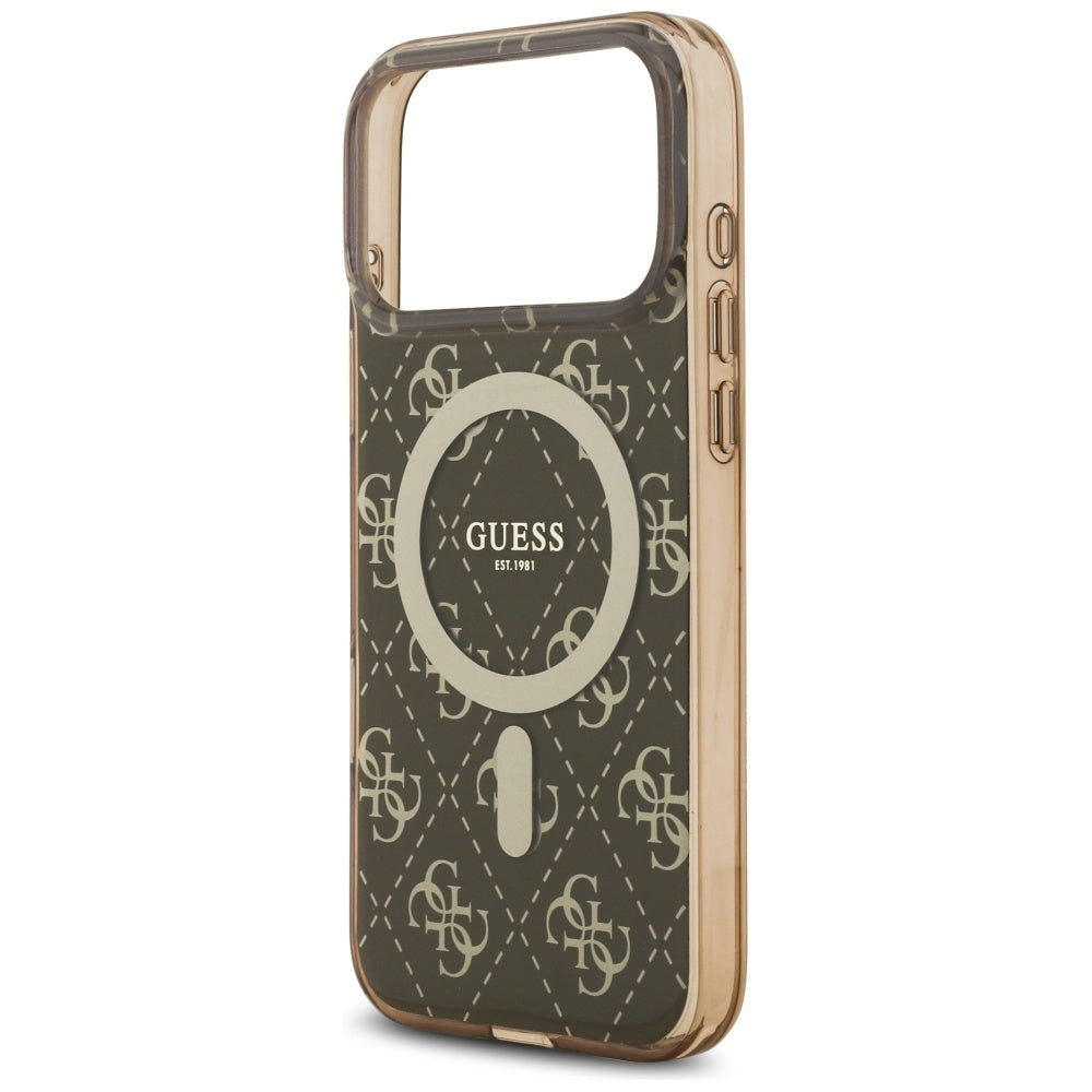 Husa MagSafe pentru Apple iPhone 17 Pro, Guess, IML 4G Background, Maro