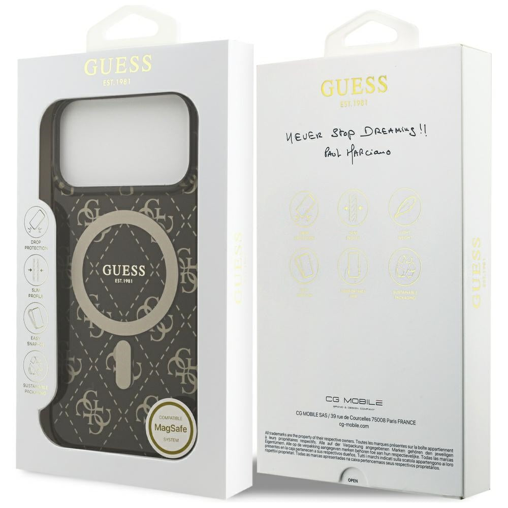 Husa MagSafe pentru Apple iPhone 17 Pro, Guess, IML 4G Background, Maro