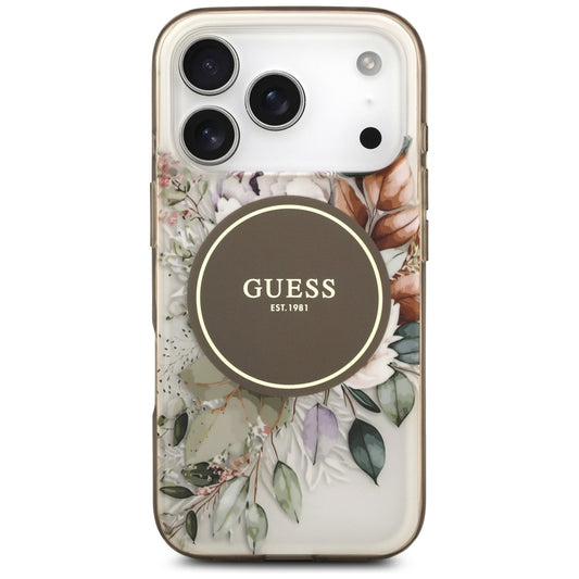 Husa MagSafe pentru Apple iPhone 17 Pro, Guess, IML Flower and Tonal Circle , Maro