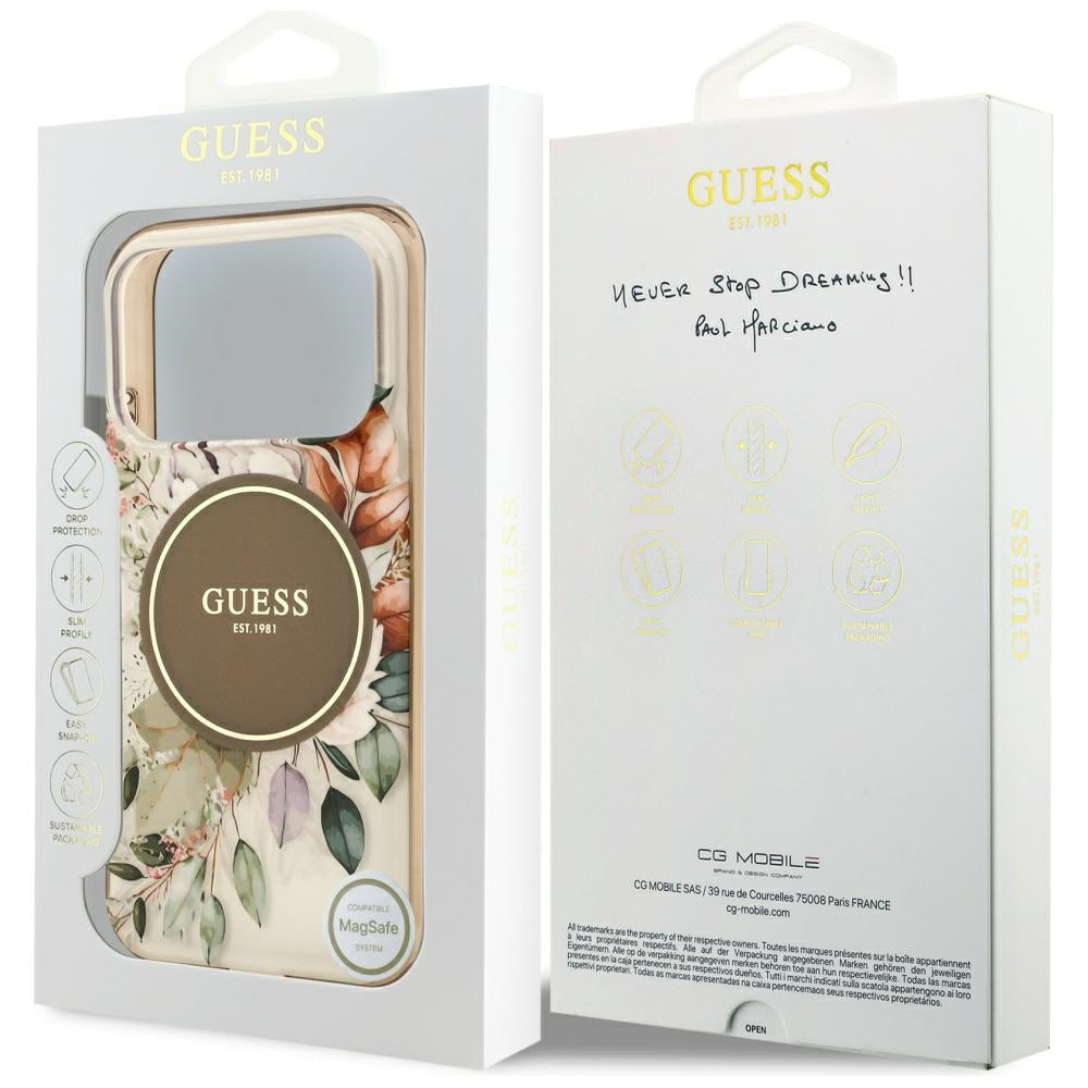 Husa MagSafe pentru Apple iPhone 17 Pro, Guess, IML Flower and Tonal Circle , Maro