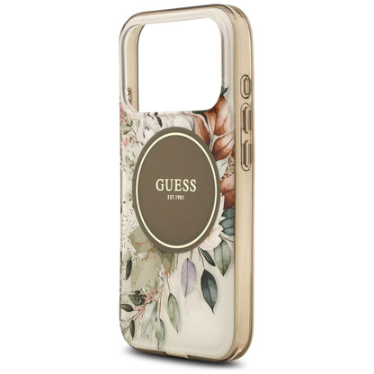 Husa MagSafe pentru Apple iPhone 17 Pro, Guess, IML Flower and Tonal Circle , Maro