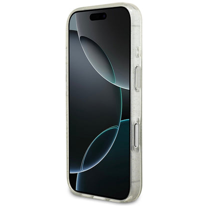 Husa MagSafe pentru Apple iPhone 17 Pro, Guess, IML Glitter with Pearl Strap, Transparenta