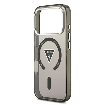 Husa MagSafe pentru Apple iPhone 17 Pro, Guess, IML Gradient Triangle Logo, Neagra Argintie