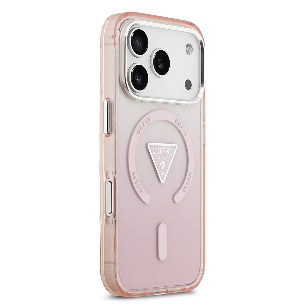 Husa MagSafe pentru Apple iPhone 17 Pro, Guess, IML Gradient Triangle Logo, Roz