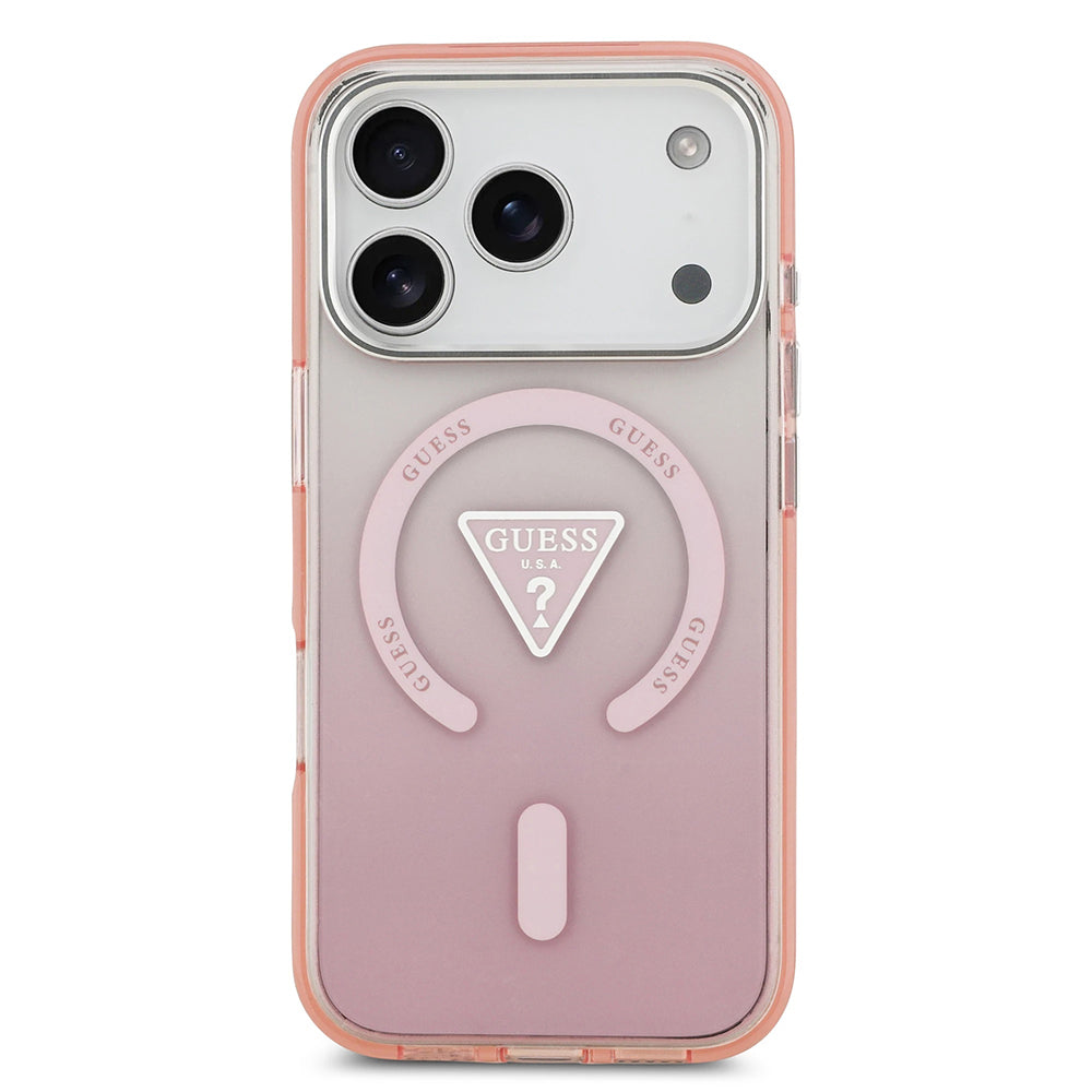 Husa MagSafe pentru Apple iPhone 17 Pro, Guess, IML Gradient Triangle Logo, Roz