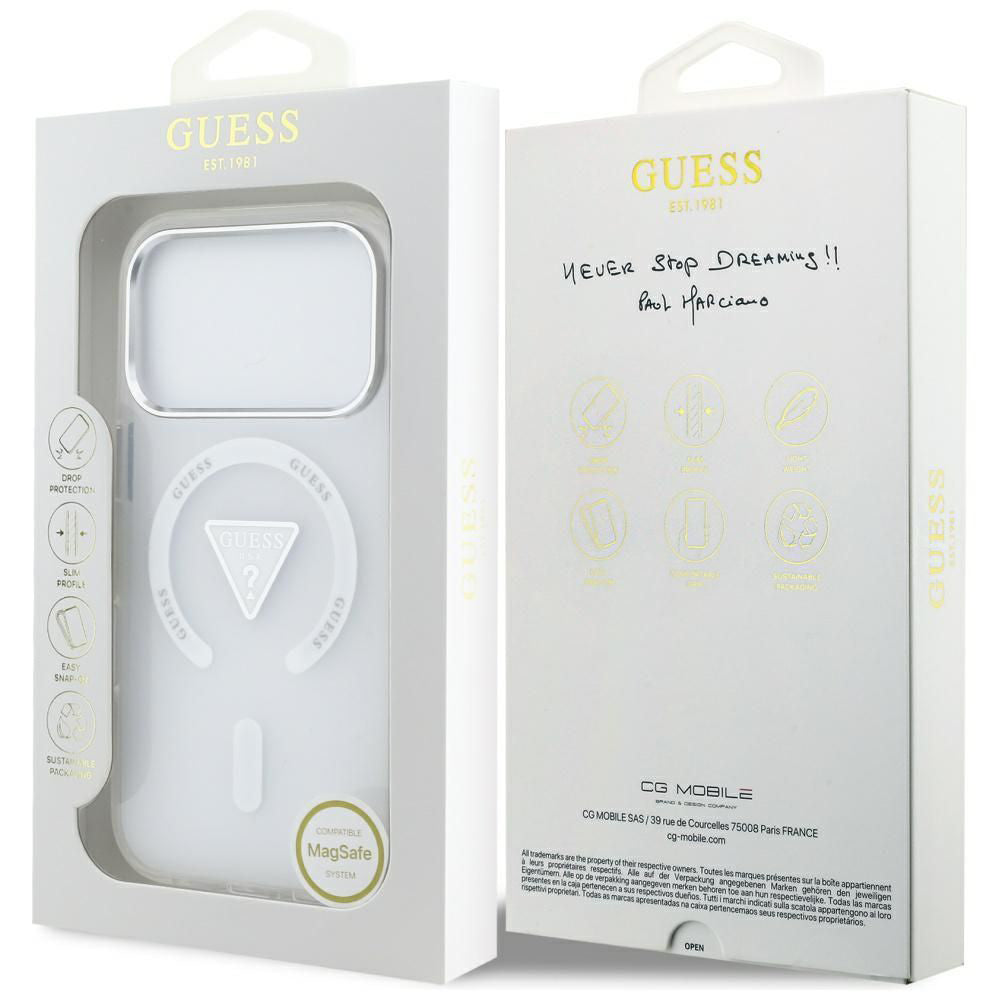 Husa MagSafe pentru Apple iPhone 17 Pro, Guess, IML Gradient Triangle Logo, Transparenta