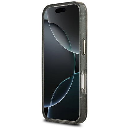 Husa MagSafe pentru Apple iPhone 17 Pro, Guess, IML Metal Glitter Flowers Triangle, Neagra