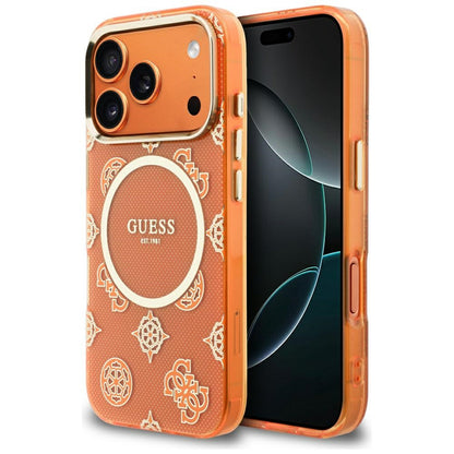 Husa MagSafe pentru Apple iPhone 17 Pro, Guess, IML Peony Dot, Portocalie