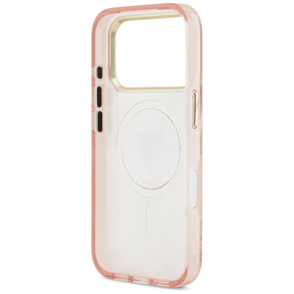 Husa MagSafe pentru Apple iPhone 17 Pro, Guess, Jungle Tonal Triangle, Roz
