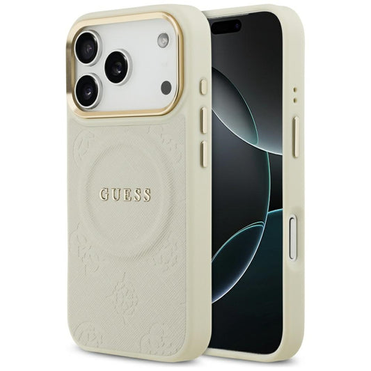 Husa MagSafe pentru Apple iPhone 17 Pro, Guess, Peony Hot Stamp, Bej
