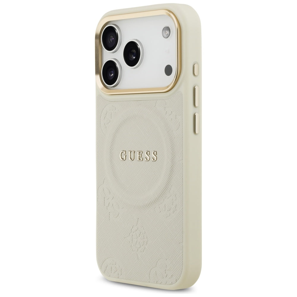 Husa MagSafe pentru Apple iPhone 17 Pro, Guess, Peony Hot Stamp, Bej