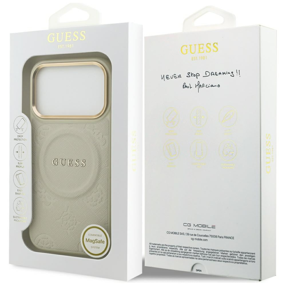 Husa MagSafe pentru Apple iPhone 17 Pro, Guess, Peony Hot Stamp, Bej
