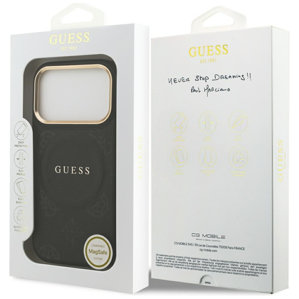 Husa MagSafe pentru Apple iPhone 17 Pro, Guess, Peony Hot Stamp, Neagra