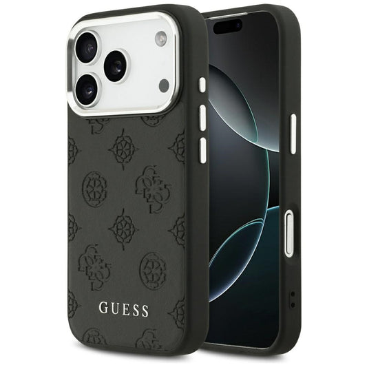 Husa MagSafe pentru Apple iPhone 17 Pro, Guess, Peony Hot Stamp Script, Neagra